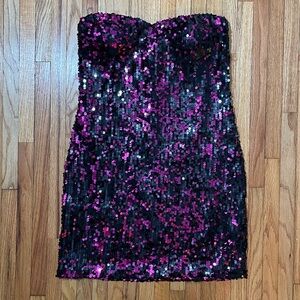 As U Wish Black & Fuchsia Sequin Strapless Mini Dress